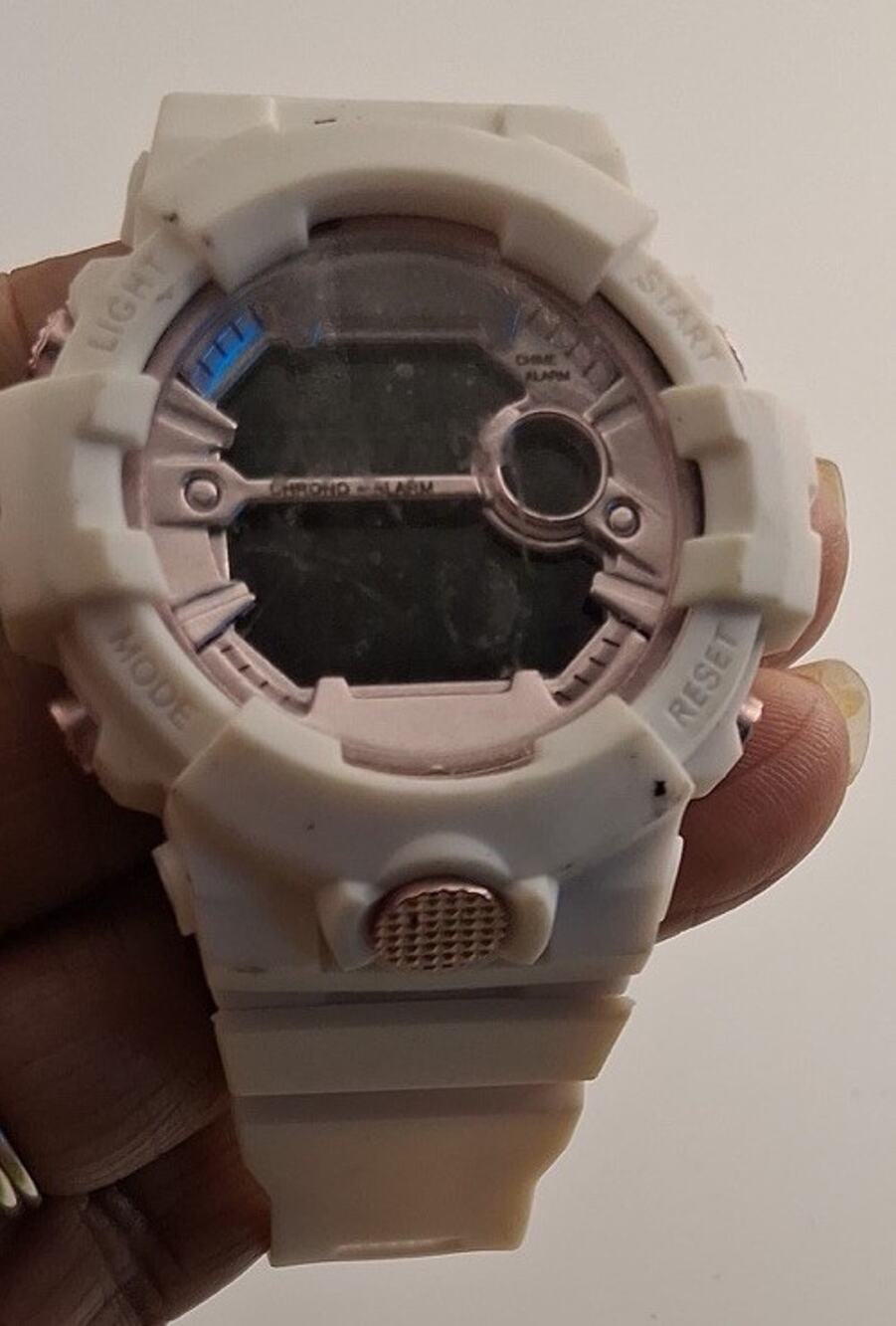 Womens Chunky White Resin Digital Sports Watch Rose Gold Tone Accent Chrono